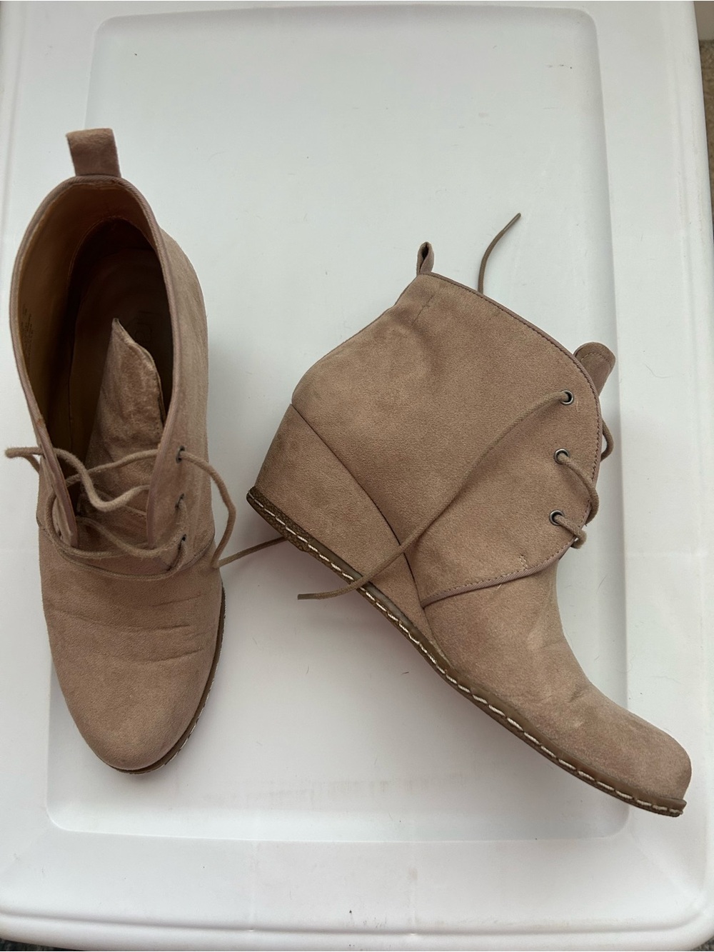 Franco Sarto Annabelle Women’s Suede Wedge Ankle Boots in Taupe